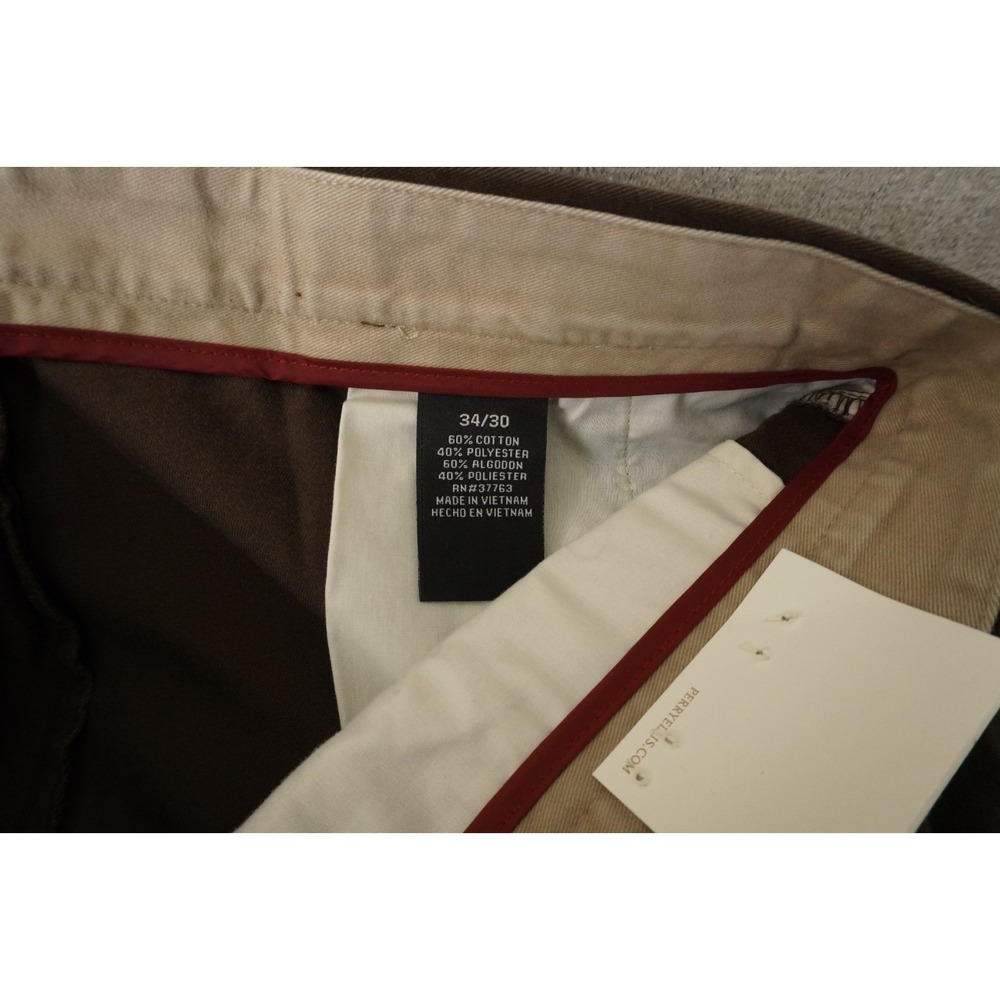 Perry Ellis Silky Twill Flat Front Dress Pants Brown Relaxed Fit 34x30 NWT - Picture 5 of 10